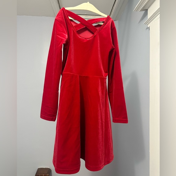 Girls Red Velour Skater Dress - Picture 2 of 4